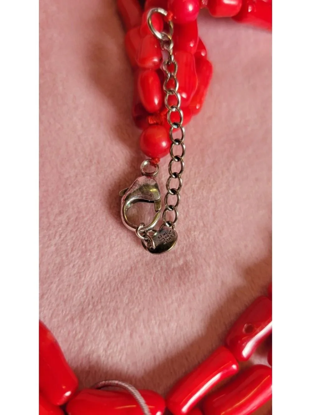 NWT Gemma C New York Layered Red Coral Long Beaded 925 Silver Necklace N1A